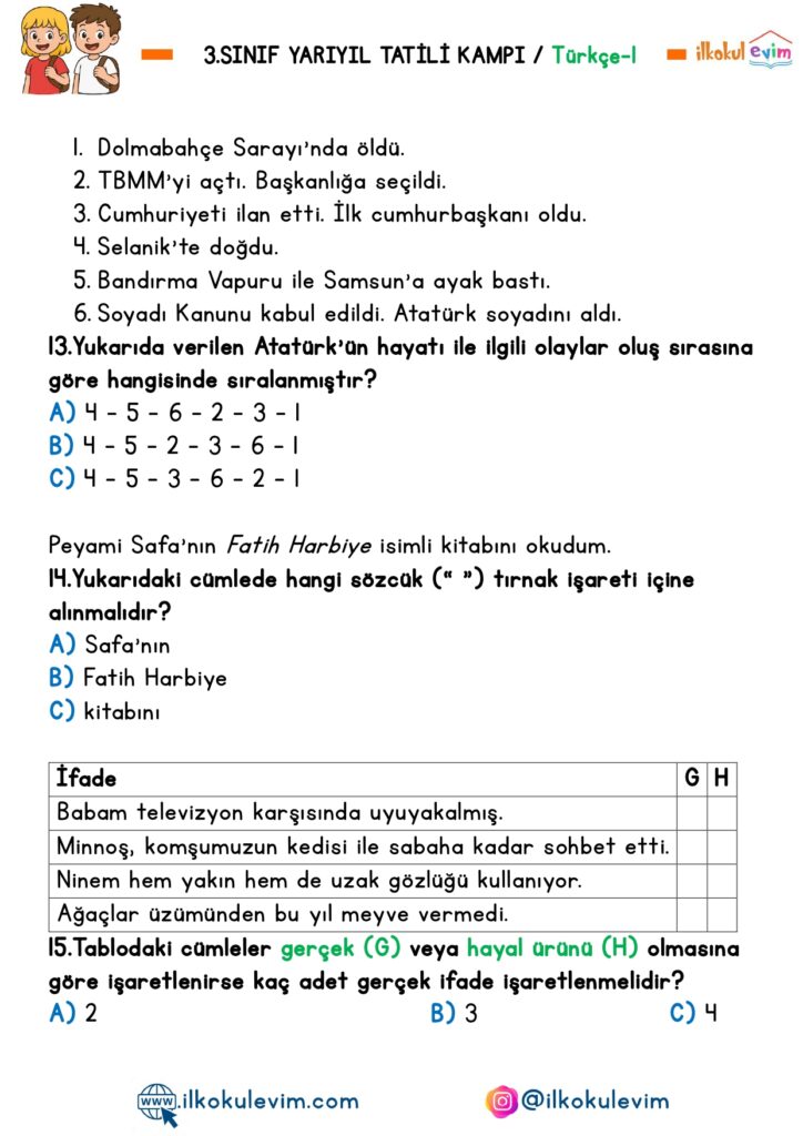 3.Sınıf Yarıyıl Tatil Kampı 1. Etkinlik