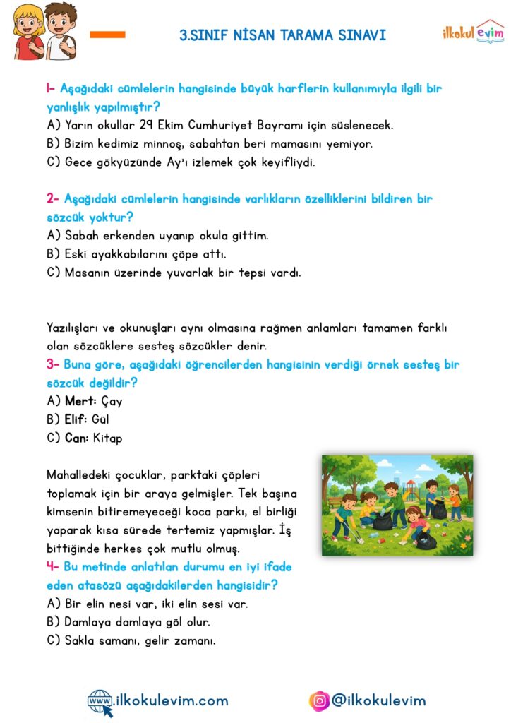 3. Sınıf Çözümlü Tarama Sınavı
