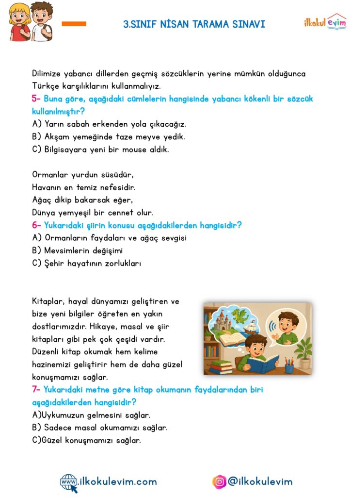 3. Sınıf Çözümlü Tarama Sınavı
