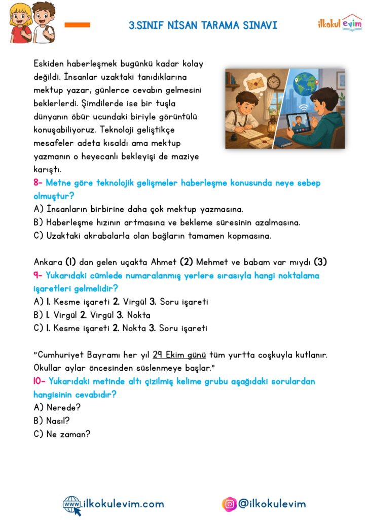 3. Sınıf Çözümlü Tarama Sınavı