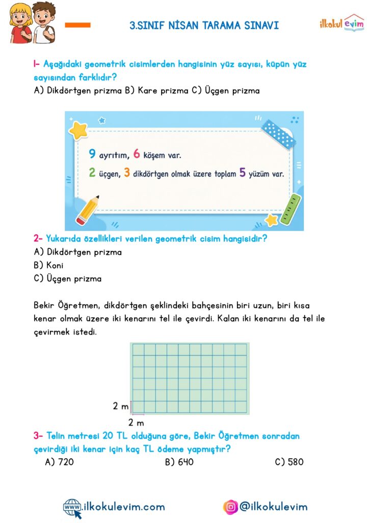 3. Sınıf Çözümlü Tarama Sınavı