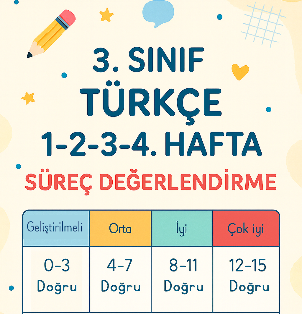 3.Sınıf Türkçe 1-2-3-4. Hafta Süreç Değerlendirme