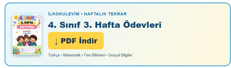 4. sınıf 3. hafta ödevleri PDF indir