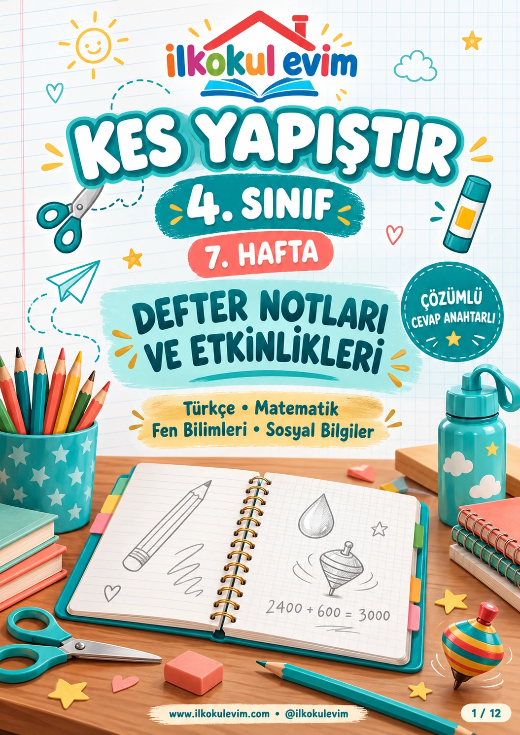 4. sınıf 7. hafta defter notları ve etkinlikleri kapağı