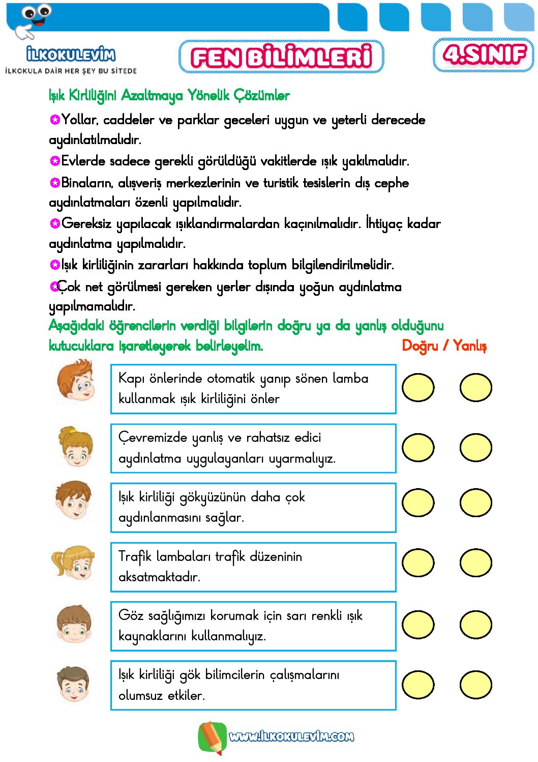 4. Sınıf Fen Bilimleri Işık Kirliliği ve Nedenleri