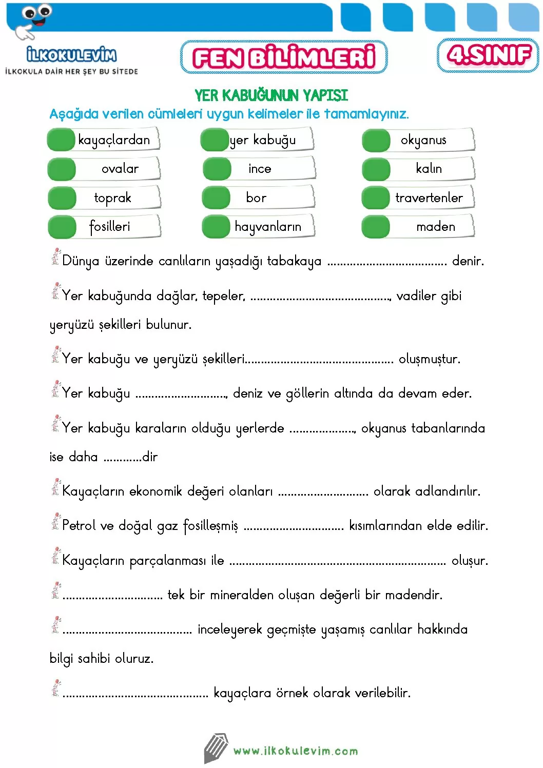 4. Sınıf Fen Bilimleri Yer Kabuğunun Yapısı