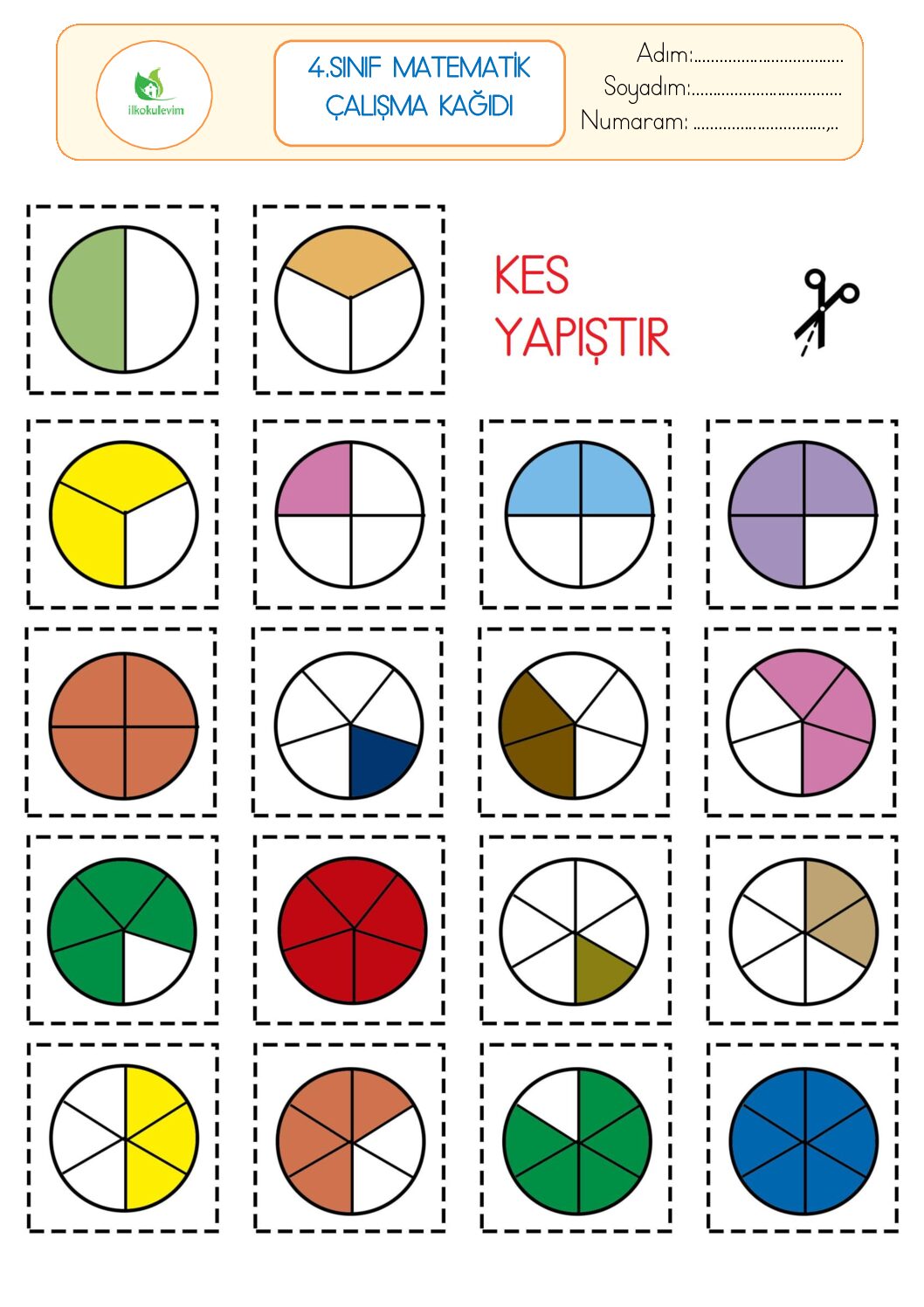 4. Sınıf Matematik Kesirler Etkinliği 2