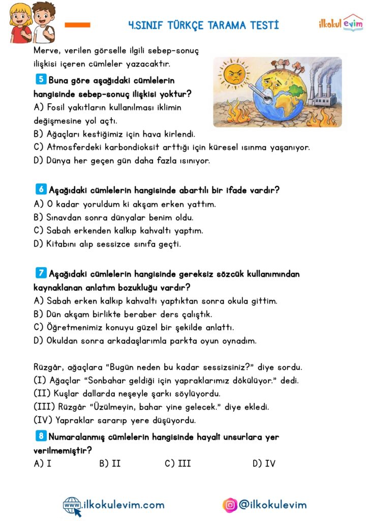 4.Sınıf Türkçe Tarama Testi