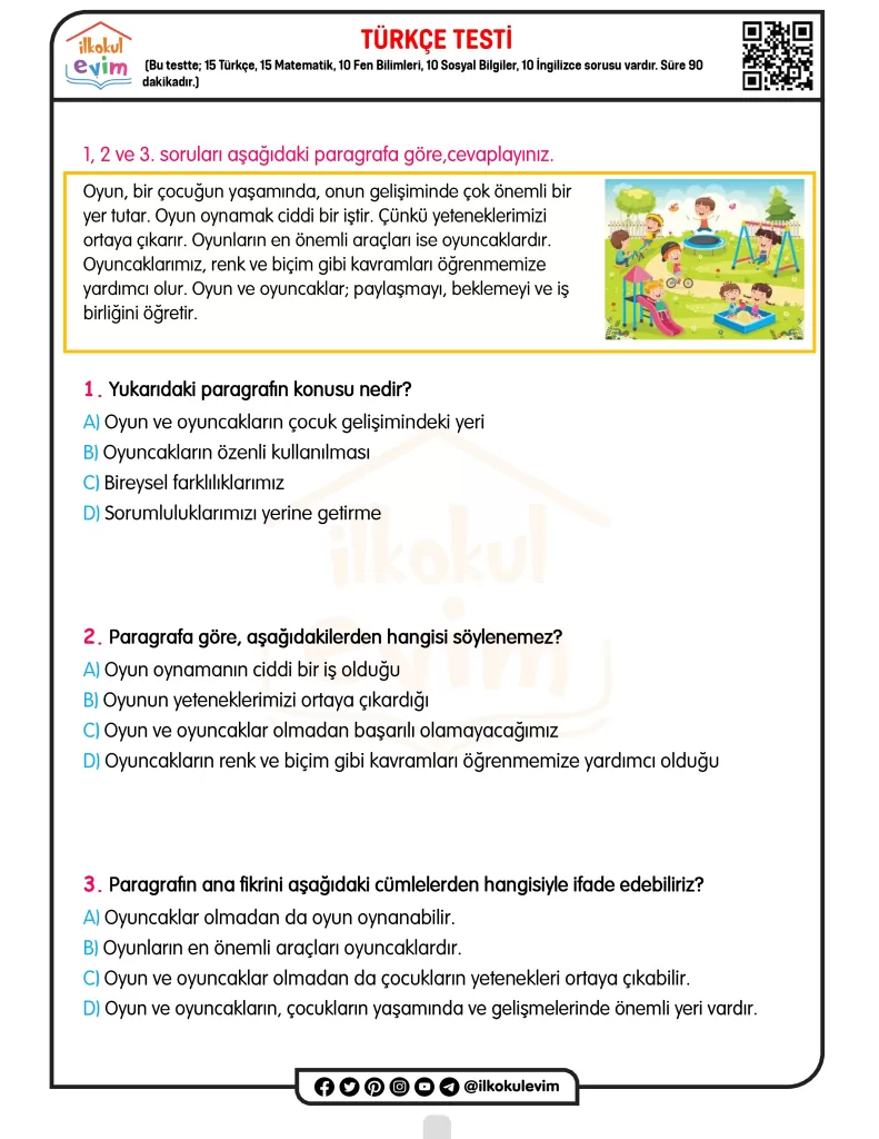 Türkiye Geneli 4.Sınıf Değerlendirme Sınavı-1
