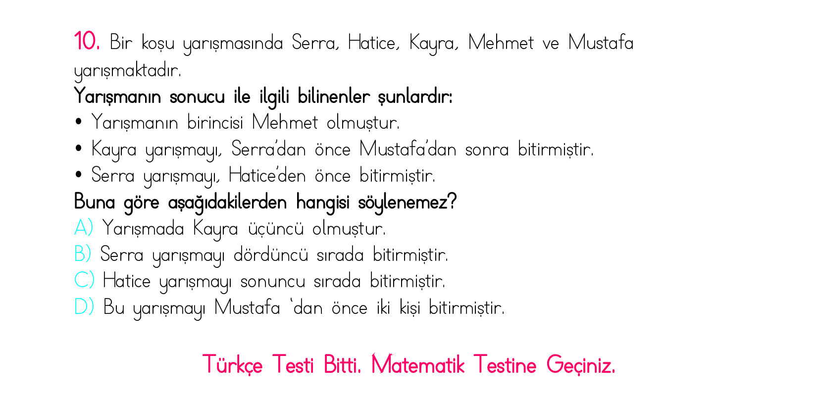 4. Sınıf Türkiye Geneli Kazanım Değerlendirme Sınavı 5