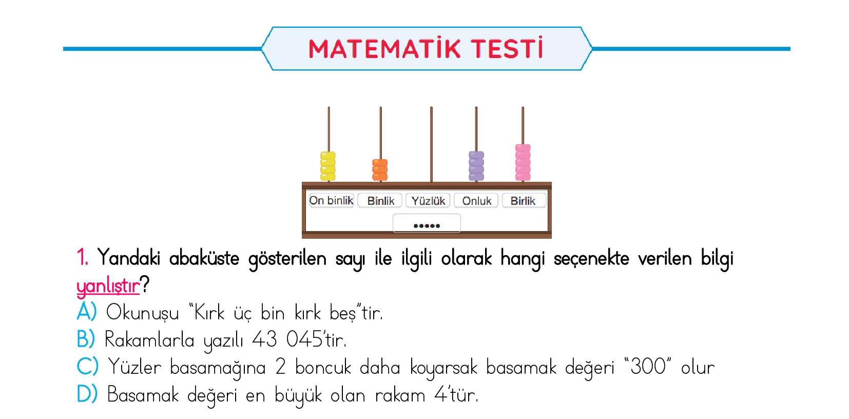 4. Sınıf Türkiye Geneli Kazanım Değerlendirme Sınavı 5