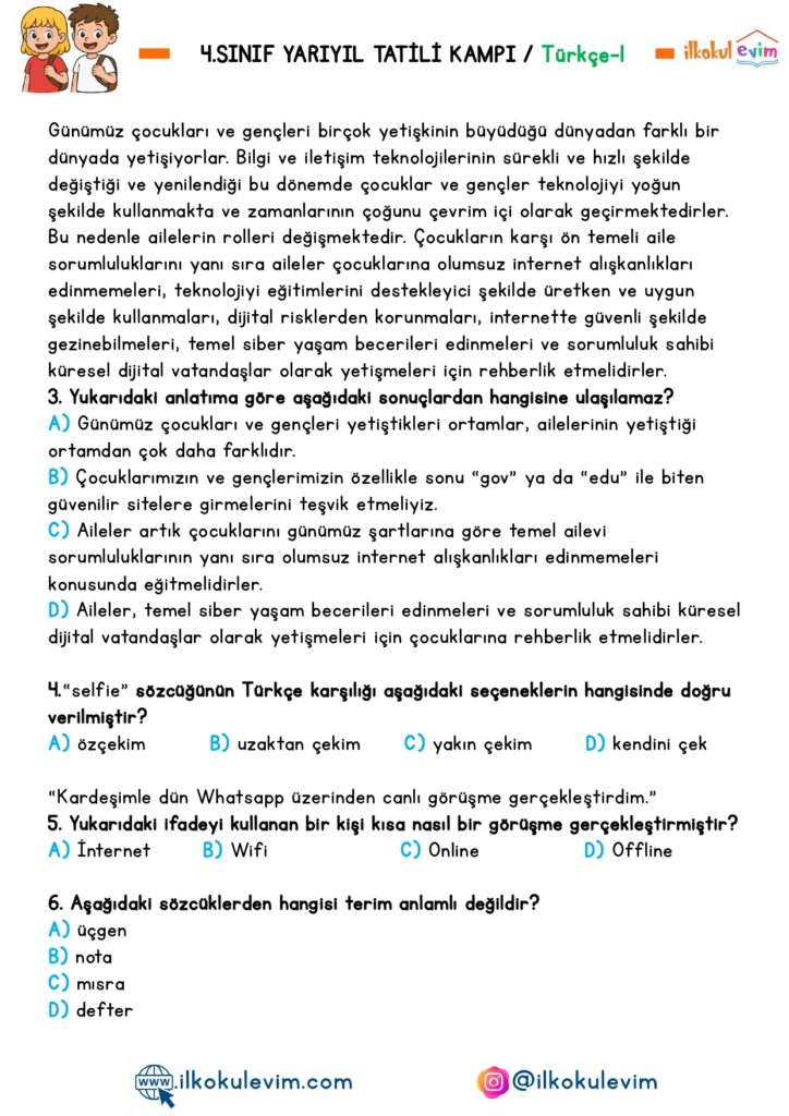 4.Sınıf Yarıyıl Tatil Kampı 1. Etkinlik