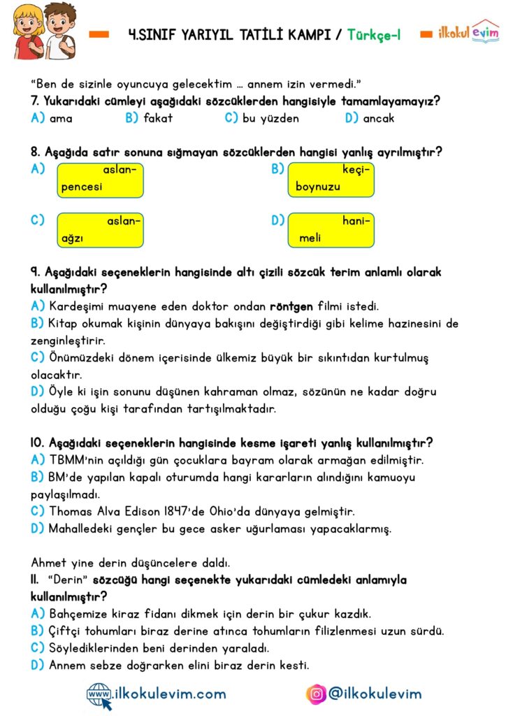 4.Sınıf Yarıyıl Tatil Kampı 1. Etkinlik