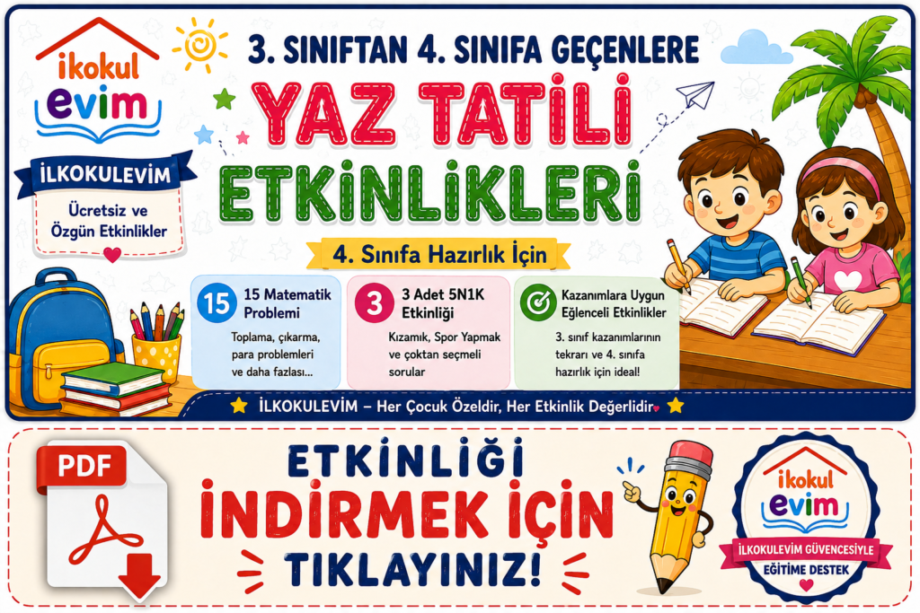 3. Sınıftan 4. Sınıfa Geçenlere Yaz Tatili Etkinlikleri PDF