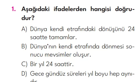 4.Sınıf 3. Hafta Değerlendirme Testi