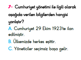 3. Sınıf Türkiye Geneli Kazanım Değerlendirme Sınavı 6
