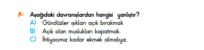 1. Sınıf Türkiye Geneli Kazanım Değerlendirme Sınavı 3