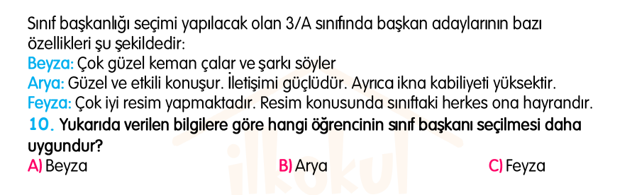 3.Sınıf Kasım Ara Tatil Değerlendirme Soruları