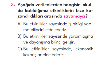 3.Sınıf 4. Hafta Değerlendirme Testi