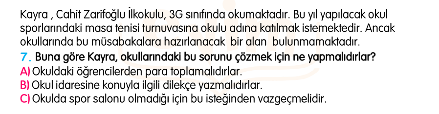 3.Sınıf Kasım Ara Tatil Değerlendirme Soruları