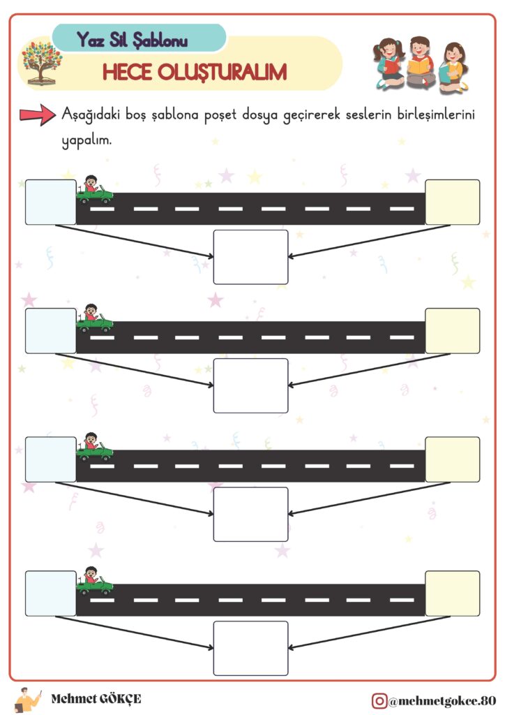 1. Sınıf Hece ve Kelime Oluşturma Yaz Sil Şablonu