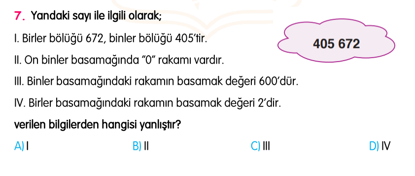 4. Sınıf Konu Tekrar Soruları Testi