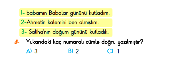 1. Sınıf Türkiye Geneli Kazanım Değerlendirme Sınavı 3