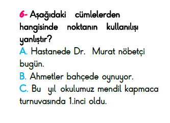 3. Sınıf Türkiye Geneli Kazanım Değerlendirme Sınavı 6