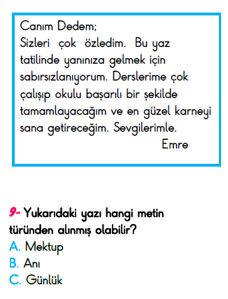 3. Sınıf Türkiye Geneli Kazanım Değerlendirme Sınavı 6