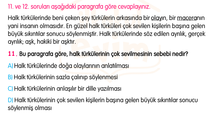 4. Sınıf Konu Tekrar Soruları Testi
