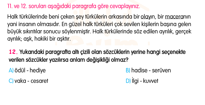 4. Sınıf Konu Tekrar Soruları Testi