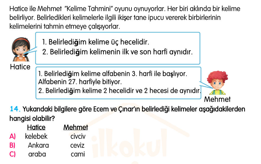 3.Sınıf Kasım Ara Tatil Değerlendirme Soruları