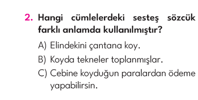 3.Sınıf 4. Hafta Değerlendirme Testi