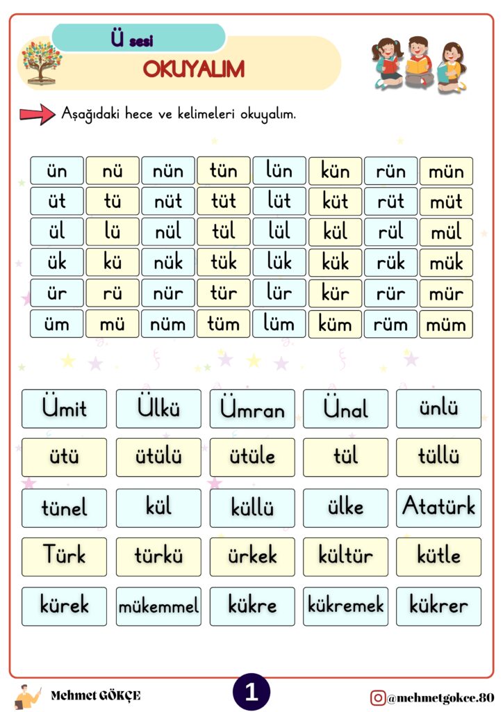 1. Sınıf Ü-S-Ö-Y-D-Z Hece ve Kelime Tablosu