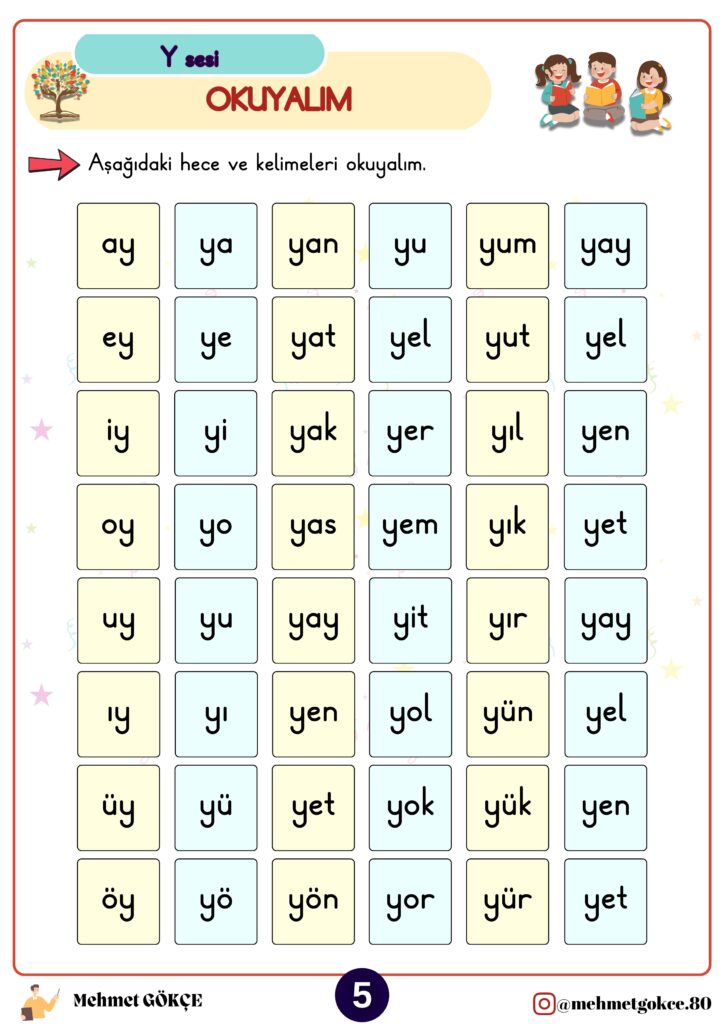 1. Sınıf Ü-S-Ö-Y-D-Z Hece ve Kelime Tablosu