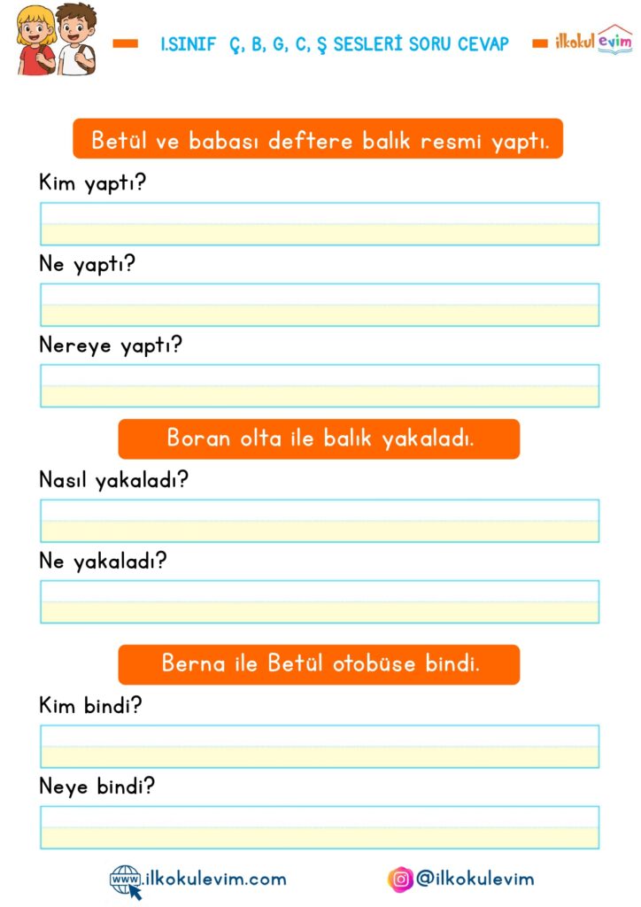 1.Sınıf Ç, B, G, C, Ş Sesleri Soru Cevap Etkinliği