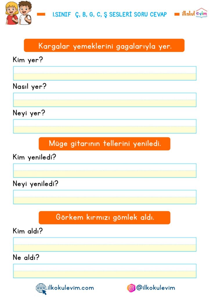 1.Sınıf Ç, B, G, C, Ş Sesleri Soru Cevap Etkinliği