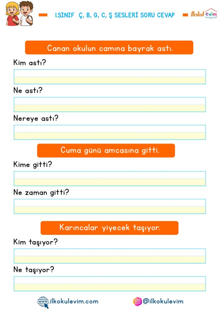 1.Sınıf Ç, B, G, C, Ş Sesleri Soru Cevap Etkinliği