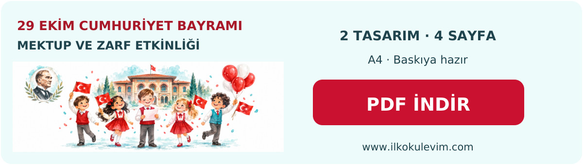 29 Ekim Cumhuriyet Bayramı mektup ve zarf etkinliği PDF indir