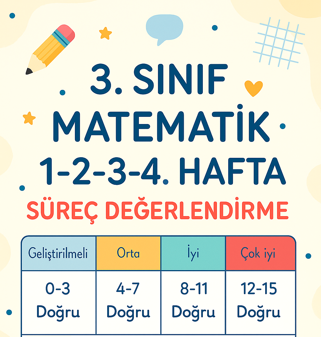 3.Sınıf Matematik 1-2-3-4. Hafta Süreç Değerlendirme
