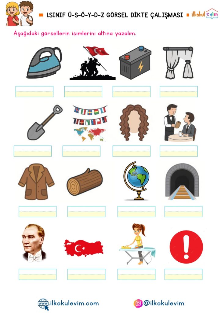 1. Sınıf Ü-S-Ö-D-Y-Z Sesleri Görsel Dikte Çalışması