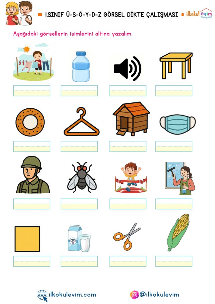 1. Sınıf Ü-S-Ö-D-Y-Z Sesleri Görsel Dikte Çalışması
