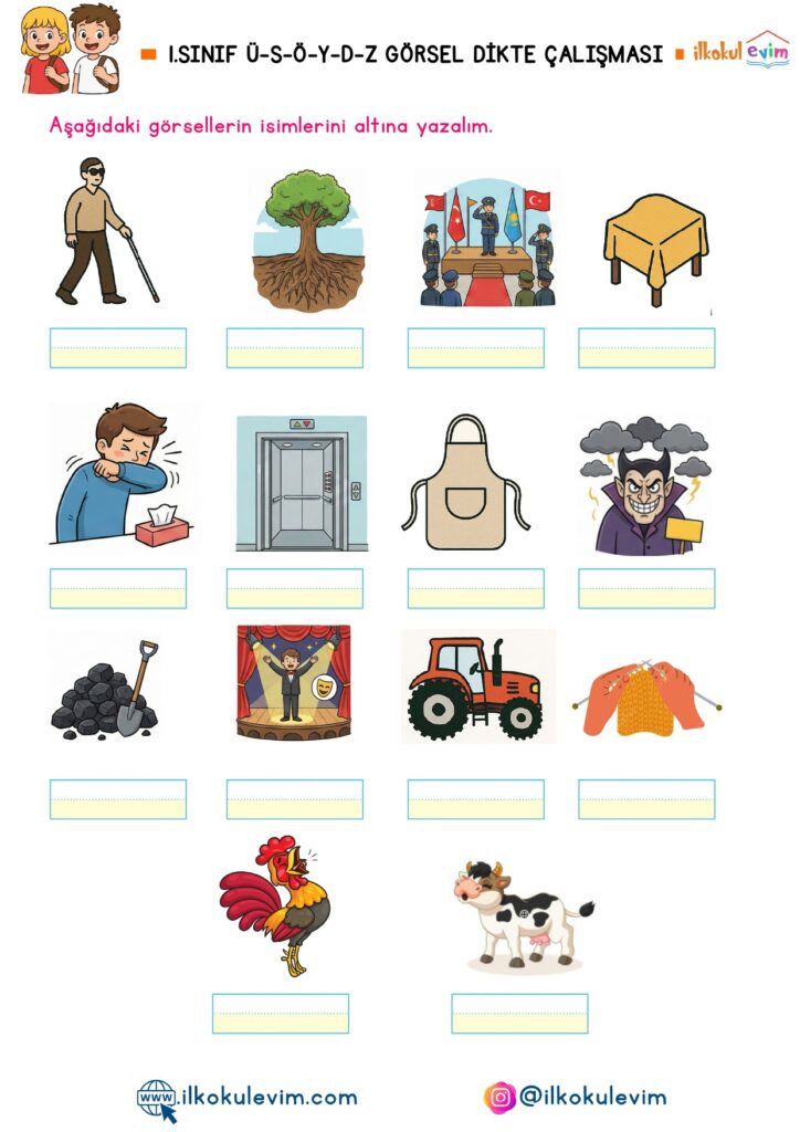 1. Sınıf Ü-S-Ö-D-Y-Z Sesleri Görsel Dikte Çalışması