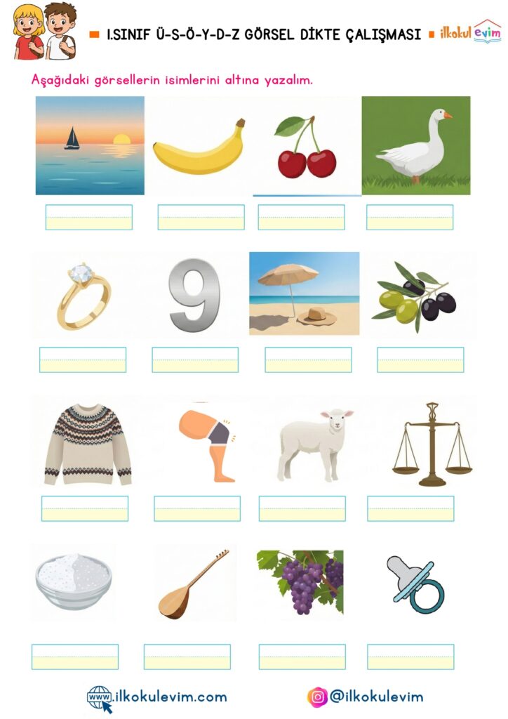 1. Sınıf Ü-S-Ö-D-Y-Z Sesleri Görsel Dikte Çalışması